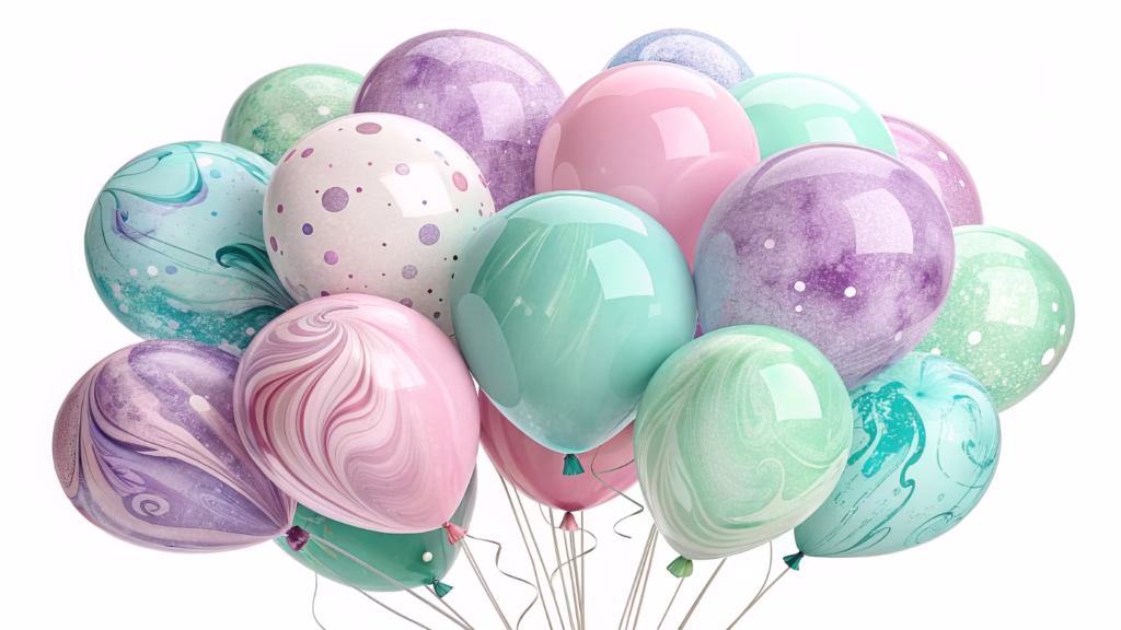 A collection of double stuffed balloons showing custom colors