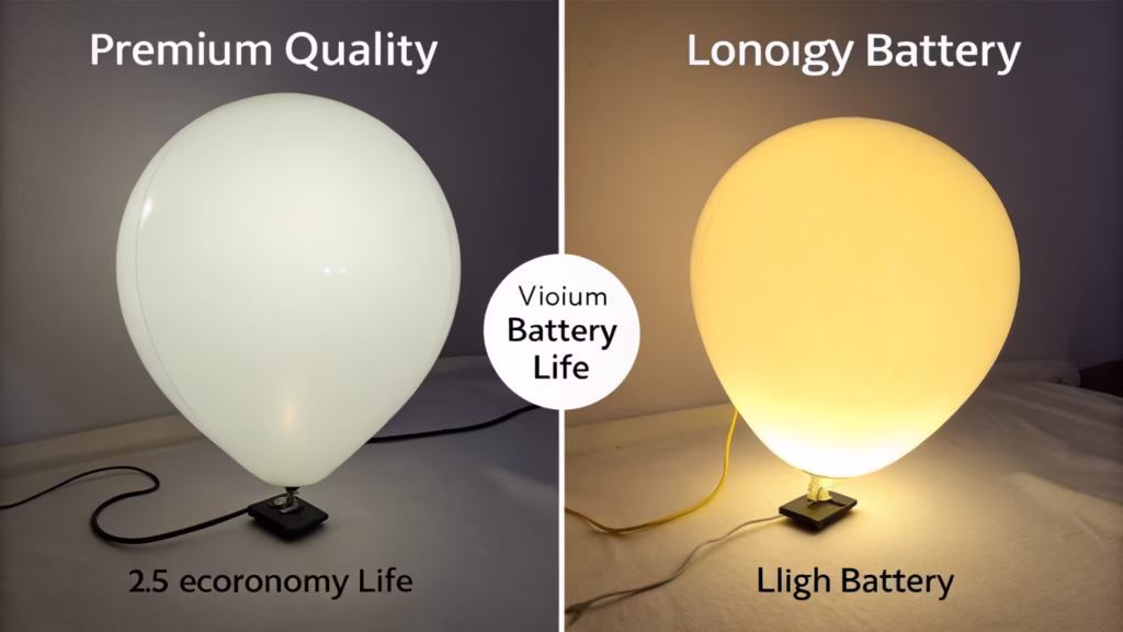 Side-by-side comparison of a brightly lit balloon and a dimly lit one