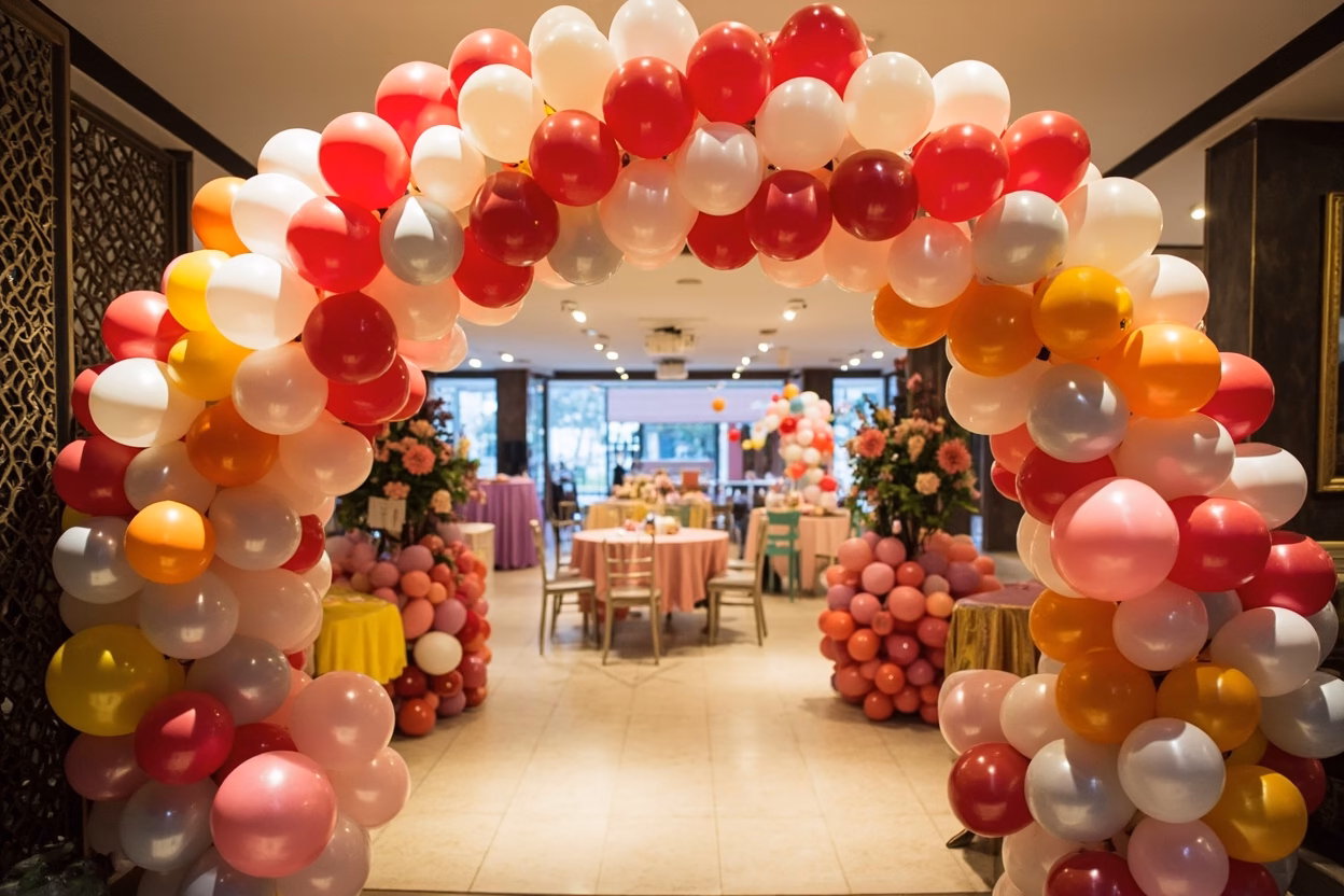 Balloon Size Planning for Events Balloon arch decoration in various sizes for corporate event entrance