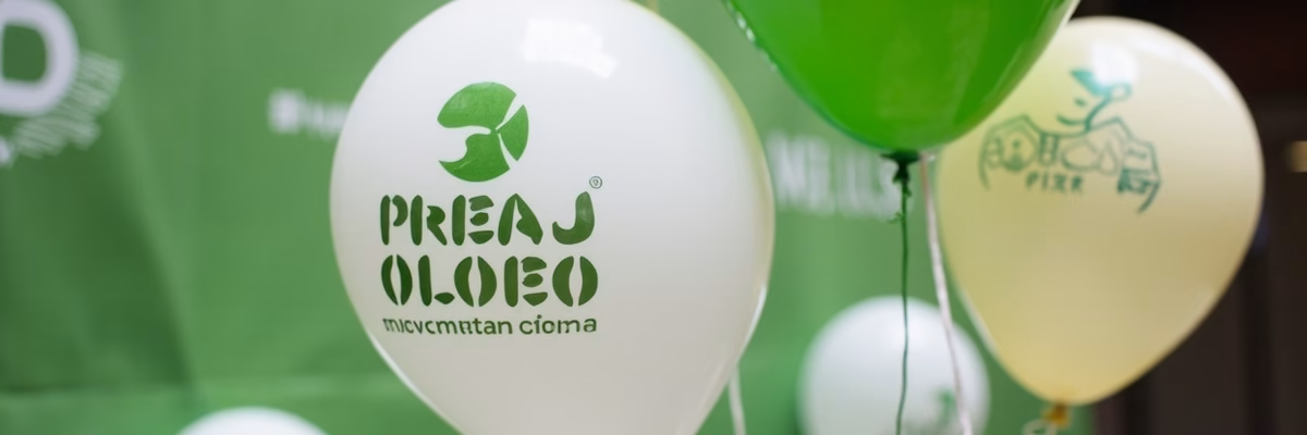 Corporate sustainability event with eco-friendly balloons