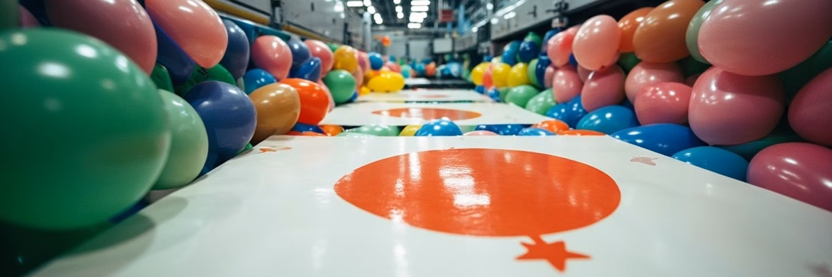 Factory production line showing logo balloon manufacturing process