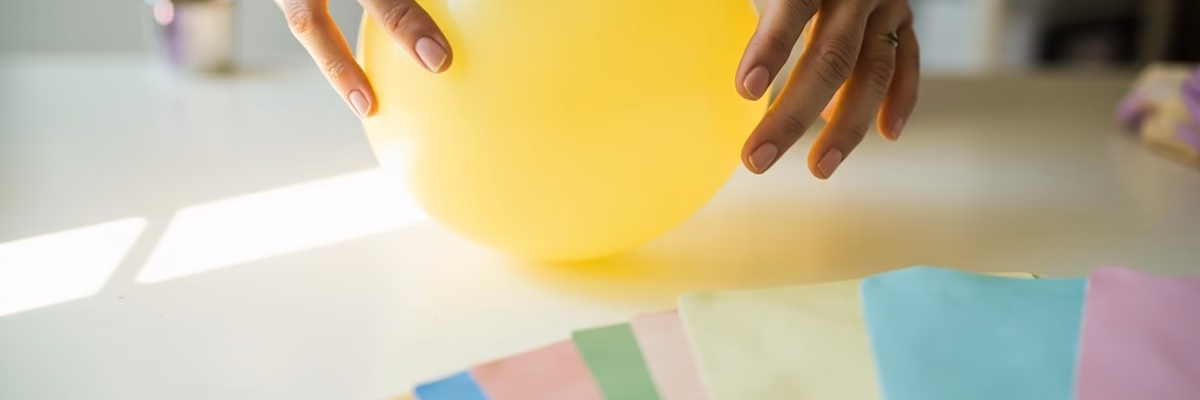 Pastel latex balloon samples checked for color consistency and surface quality