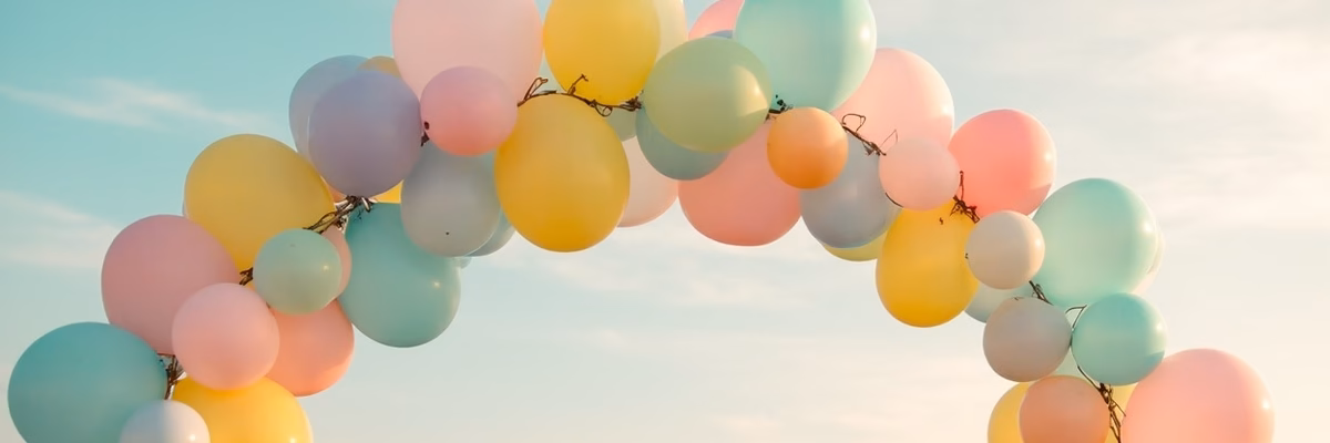 Beautiful pastel balloon arch in soft colors wedding decoration
