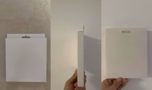 Blank hanging-box packaging sample from three views