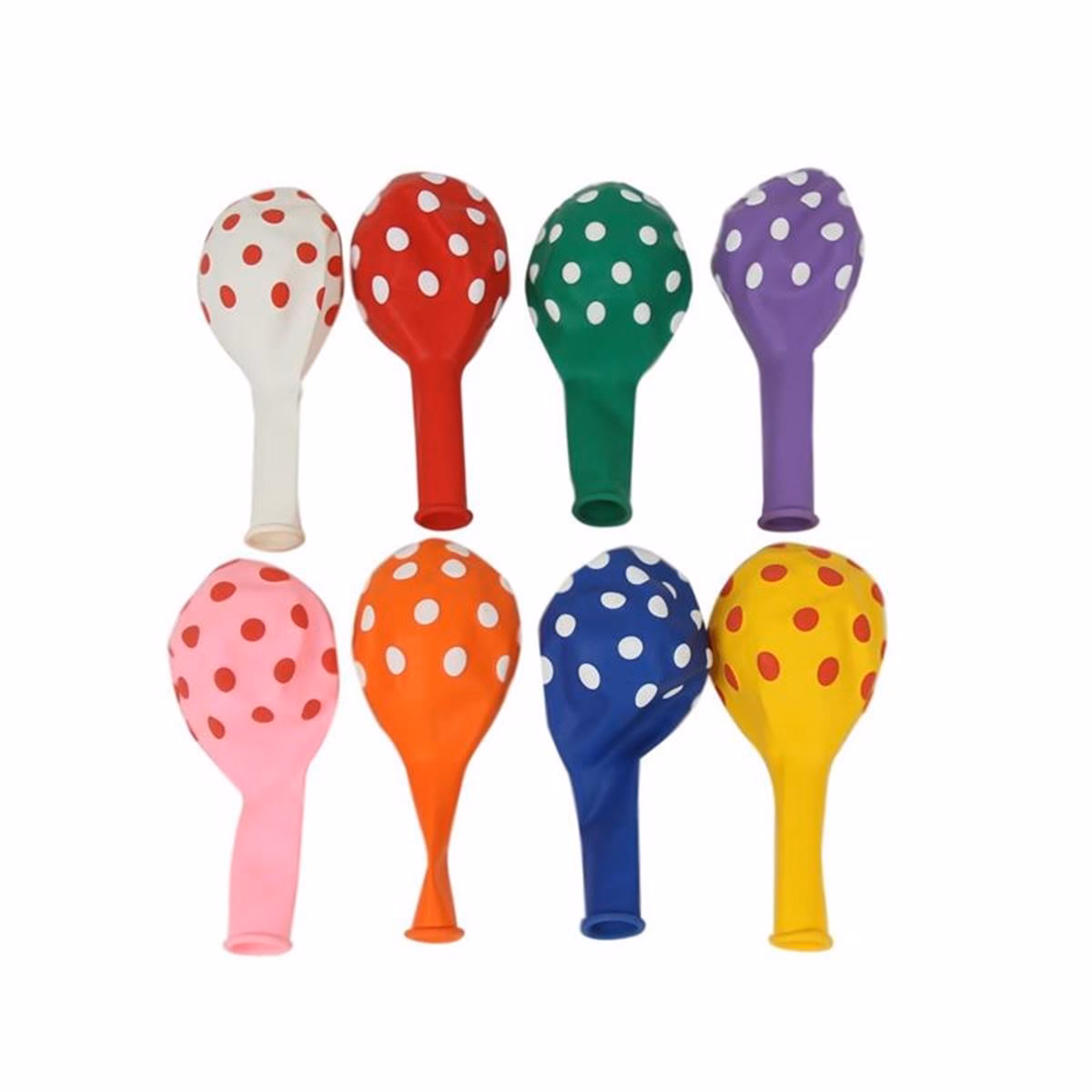 Uninflated latex balloons with polka-dot printing
